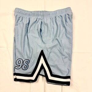 Snipes Mens Light Blue Mesh Basketball Shorts Size L 98 Patch Zip Pockets NEW
